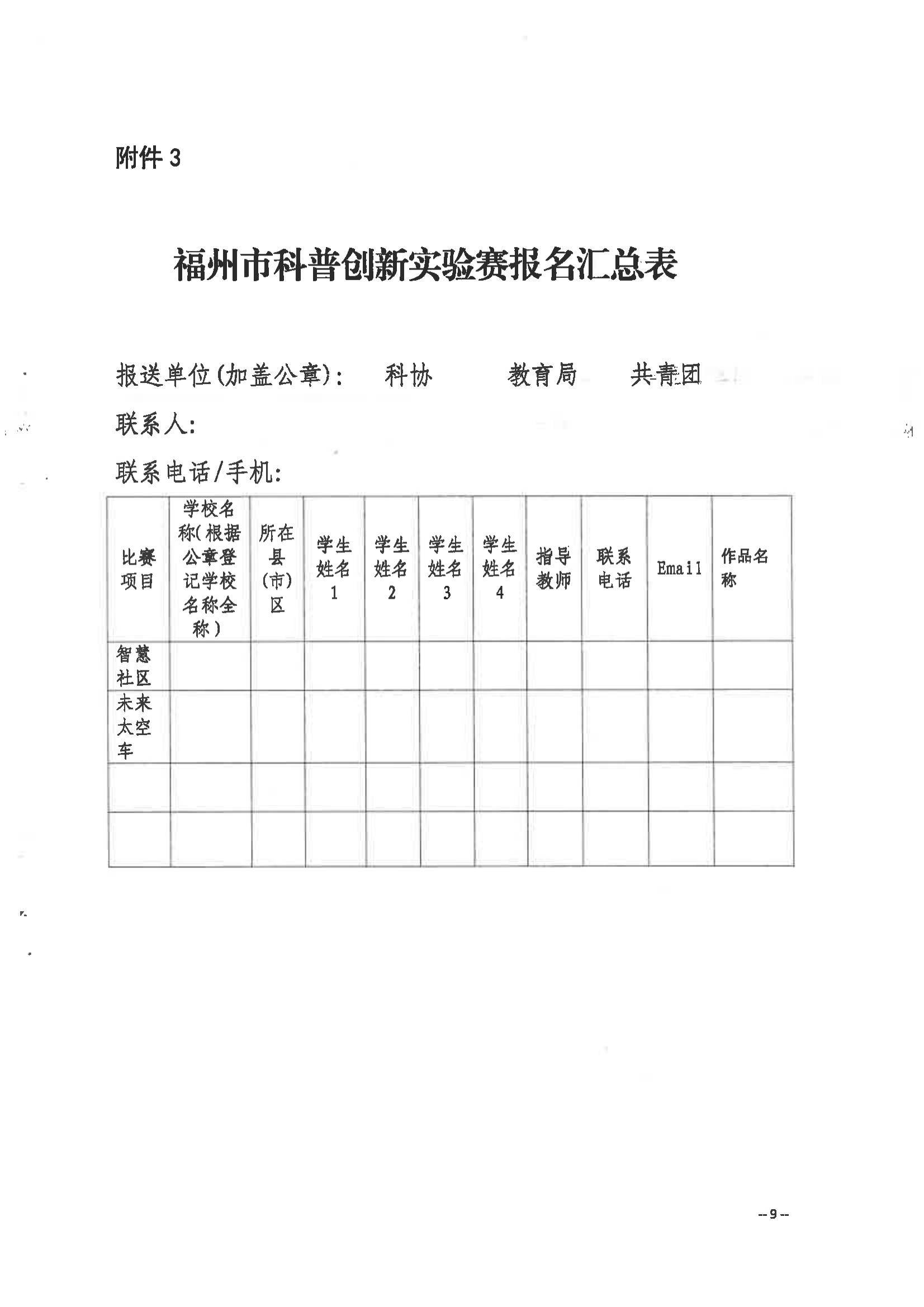 关于举办第三届福州市青年科普创新实验暨作品大赛的通知