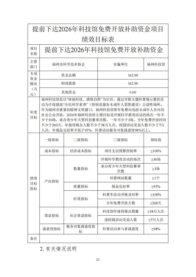 2026年度福州科技馆单位预算公开