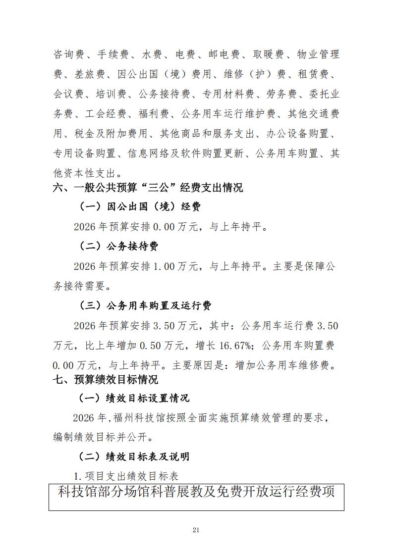 2026年度福州科技馆单位预算公开